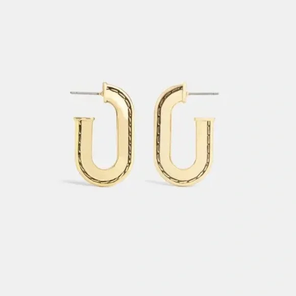 Coach Large Stitched Chain Link Gold Earrings, NWT - Picture 16 of 16